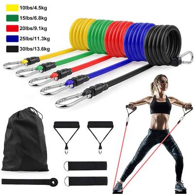 China Gymnastics 11 Pcs Set Home Gym Training Fitness Custom Logo 11pc Band Grip Arm Ankle Straps Power Exercise Tube Resistance Bands for sale