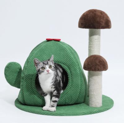 China Sustainable Wholesale Modern Wooden Green Hemp Mushroom Scratcher Growing Tree For Cats for sale