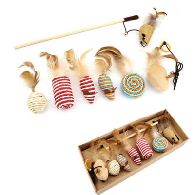 China Wholesale Custom Viable Manufacturer Package Set Bulk Feather Mouse Riddle Scratcher Stick Cat Toy for sale