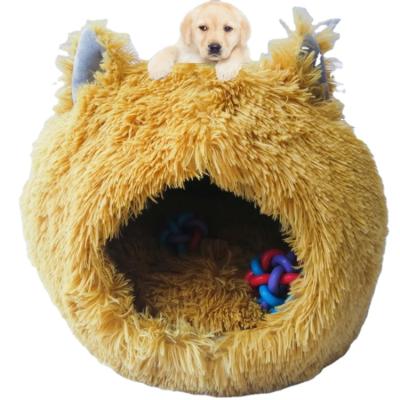 China Viable Factory Wholesale Pet House Beds Warm Washable Collapsible Soft Pet Cat Cave Soothing Beds for sale