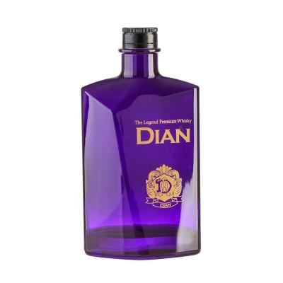 China Liquor Design Crystal Diamond Shaped Whiskey Glass Bottle Dark Purple Glass Bottle for sale