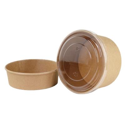 Cina 1000ml Disposable King Garden Take Away Kraft Salad Bowl Disposable Paper Container With Clear PET Lid in vendita