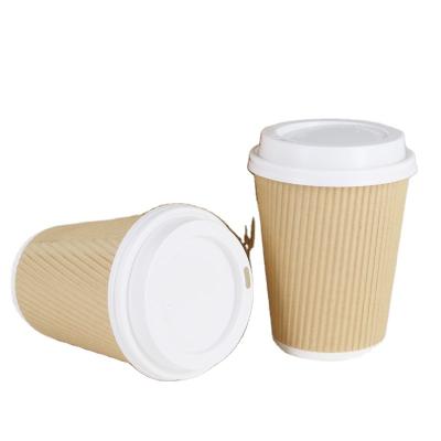 중국 12oz Disposable Ripple Wall Coffee Eco Friendly Corrugated Paper Cup Bio Kraft Paper 판매용