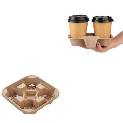 China 4 Pcs Disposable Coffee Tray Cup Holder Durable Biodegradable Stored Beverage Carrier for Hot or Cold Drinks Go Coffee Cup Holder à venda