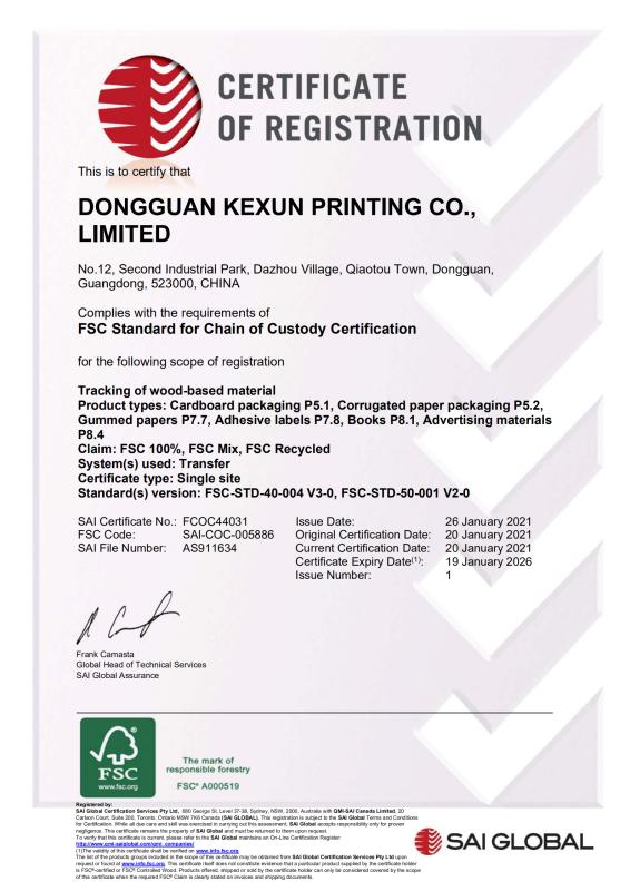 FSC - Dongguan Kexun Printing Co., Ltd.