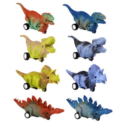 China 2021 Amazon Hot Sale 2 Color Injection Diecast Toy Vehicles Friction Powered Cars For Baby 12pcs Pull Back Dinosaur Car Toys for sale