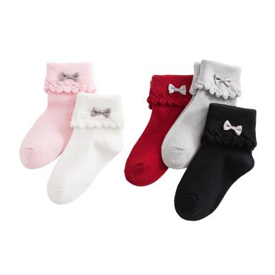 China JULY SONG 5 Breathable Pairs / Set Combed Cotton Kids Socks Cute Bow Baby Socks For Autumn Winter Solid Breathable Children Socks for sale