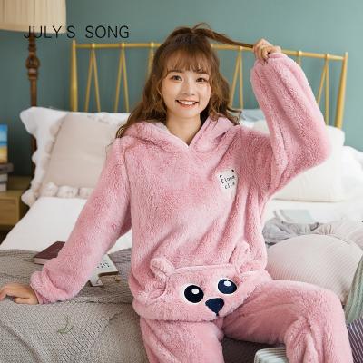 China Thermal JULY SONG Soft Flannel Pajamas Set Cute Animal Girls Homewear Loungewear Loose Cartoon Plush Sleepwear Thick Winter Women for sale