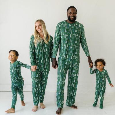 China Breathable Christmas Sleepwear Green JULY SONG Print O-Neck Casual Pajamas Set Adult Child Cotton Family Homewear Autumn Winter Loungewear for sale