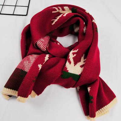 China Fashion New Long JULY SONG Christmas Scarf Jacquard Elk Pattern Winter Warm Scarf Gift Wraps Knitted Soft Shawl for sale