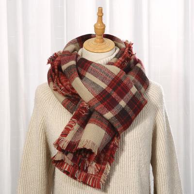 China Side Tassel Autumn Winter Warm Shawl Female Fashion Women's Christmas Scarf Vintage Plaid Scarf JULY SONG Women's Christmas Scarf Double Sided for sale