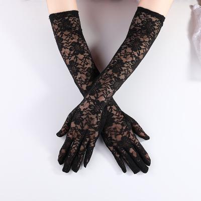 China Women's Sexy White Lace Band Gloves Erotic Transparent Black Women's Gloves for sale