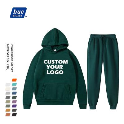 China Custom Made Men High Quality Anti-Shrink Logo Solid Color Tracksuit Sweatsuit Hoodie Two Piece Suits Square for sale