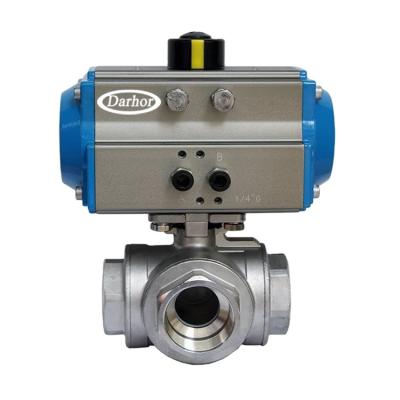 China Double Acting 1 1/2 40mm Inch DN40 3 Way Stainless Steel General Pneumatic Ball Valve 304 316 for sale