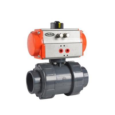 China General 2 Way 3 Way PVC Plastic Pneumatic Ball Valve For Acid Chemical Resistant (PVDF UPVC PPH and etc.) for sale