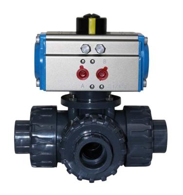 China DN50 2 Inch General Way 3 Way Double Union PVC Pneumatic Ball Valve With Actuator for sale