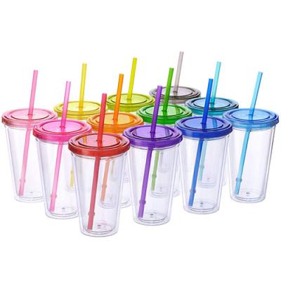 China Viable Assorted Colors Insulated Wall Double Tumbler Cup Reusable Straw Sublimation Mugs With Lid for sale