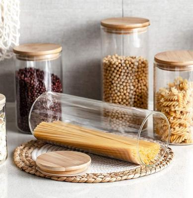 China Factory direct supply heatable glass food container jar sealed bamboo lids storage glass jars for sale