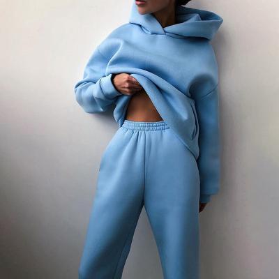 China Breathable Custom Hooded Solid Fitness Long Sleeve Oversized Casual High Quality Drawstring Pants Workout Two Piece Gym Suits for sale