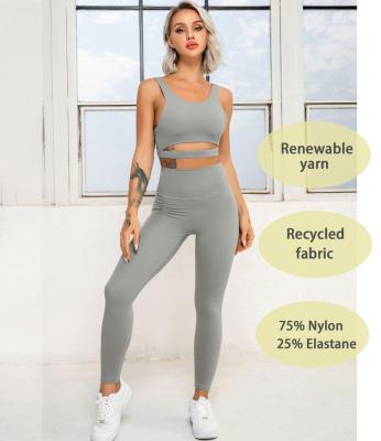 China Breathable Eco-Friendly Fabric Yoga Suit High Stretch Leggings And Fitness Top Set Recycled Yoga Set For Women for sale