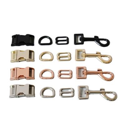 China Dog Leash Snap Hook Wholesale 15mm 20mm 25mm Metal D Ring Straps Slider Side Release Buckle Snap Hook for Dog Collar Leash Harness Dog Accessories for sale