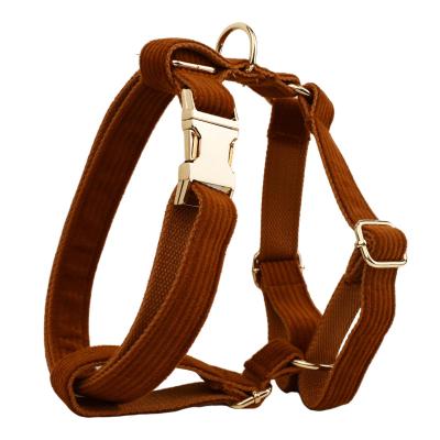 China Personalized Drop Shipping Wholesale Retractable Dog Accessories Hardware Metal Designer Logo Soft Corduroy Dog Leash and Harness for sale