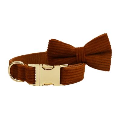 China Personalized Drop Shipping Wholesale Retractable Dog Accessories Hardware Metal Designer Logo Soft Corduroy Dog Collar With Bow Tie for sale