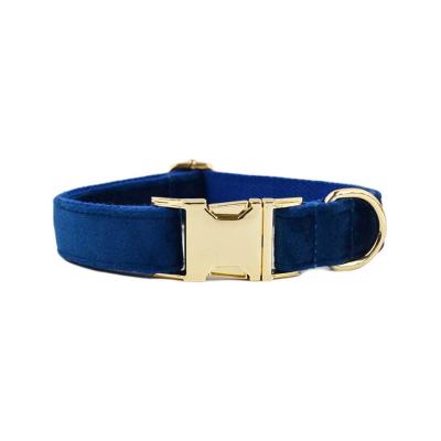 China Personalized 2023 Popular Luxury Designer Custom Blue Velvet Dog Collar Metal Buckle Hardware Personalized Sublimation Gold Pet Dog Collar Ma for sale