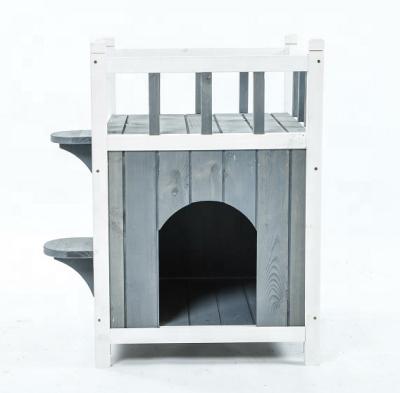 China Breathable Outdoor Indoor Wooden Pet Cat House With Comfortable Balcony for sale