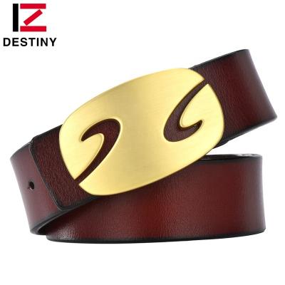 China Hot Fashionable Famous Brand Designer Luxury Men Real Leather Belt Business Fashion Gold Copper Buckle Genuine Leather Belt for sale