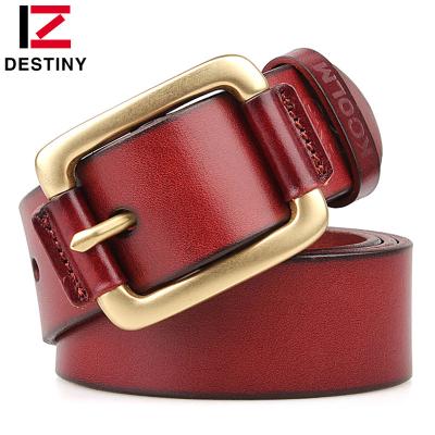 China Famous Designer Genuine Leather Men Belts Fashion Brand Business Leather Belt Copper Luxury Buckle Denim Tops for sale