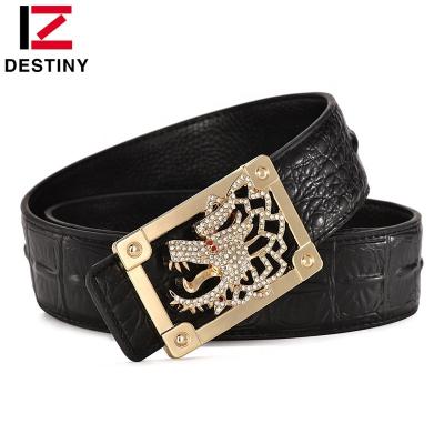 China Famous Designer Brand Men's Belt Dragon Buckle Crocodile Genuine Leather Luxury Rhinestone Crocodile for sale