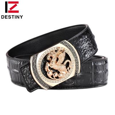 China Luxury Rhinestone Crocodile Flying Horse Crocodile Buckle Leather Mens Famous Designer Belt for sale