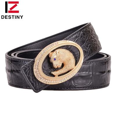 China Famous Designer Luxury Men Leather Belt Rhinestone Fashion Crocodile Leopard Buckle for sale