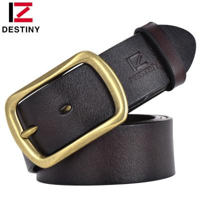 China Business Gold Pin Buckle Denim Casual Cowboy Fashion Designer Men Genuine Leather Belts for sale