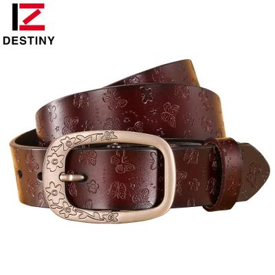 China Genuine Leather Fashion Designer Ladies Embossing Famous Women Girls Business Butterfly Belts for sale