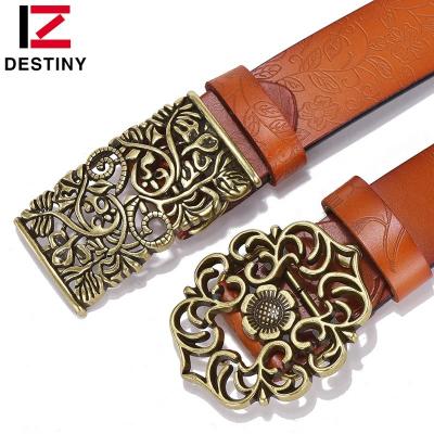 China Business Factory Embossing Famous Brand Ladies Women Girls Genuine Leather Fashion Designer Dress Belts for sale