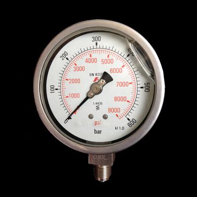 China 304 SS Or 316 SS Coil Bourdon Tube Pressure Gauge 316L SS Wet Part 100mm 0~600bar for sale