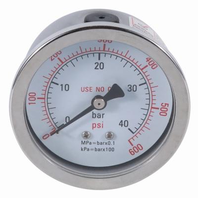 China 304 SS Bourdon Tube Pressure Gauge 0~40bar Case 50mm Back Mount for sale