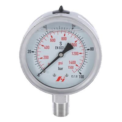 China 304 SS HF 50mm 63mm DIN Style All Stainless Steel Liquid Filled Laser Welding Pressure Gauge EN 837-1 for sale