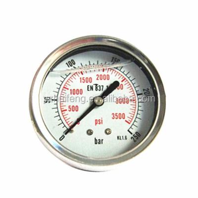 China High quality en837-1 hydraulic oil filled pressure gauge stainless steel case and internal bottom mount 0-250bar/3500psi KL.1.6 HF 63mm for sale