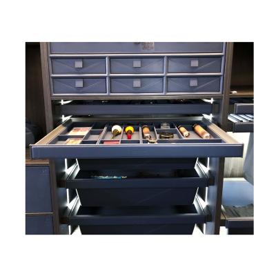 China Wardrobe Cosmetics Storage Box tray High-grade Leather Wardrobe Drawer Type Large Capacity Division Flannel Cosmetic watch socks Box Tray for sale