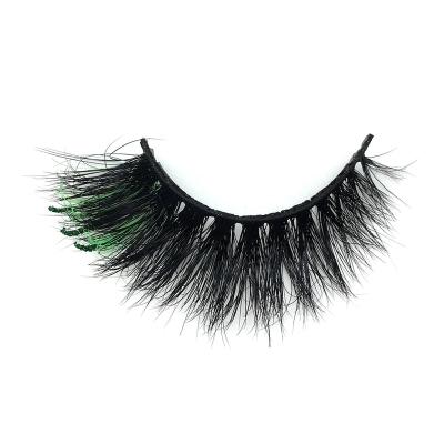 China Long Natural Hot Selling Mink Eyelashes With Green Fur And Glitter Full Strip Color Glitter Lashes for sale