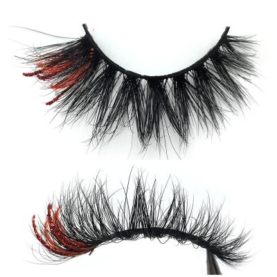 China Long pretty fluffy mink lash with colored wick free box and logo private label and glitter eyelashes for sale