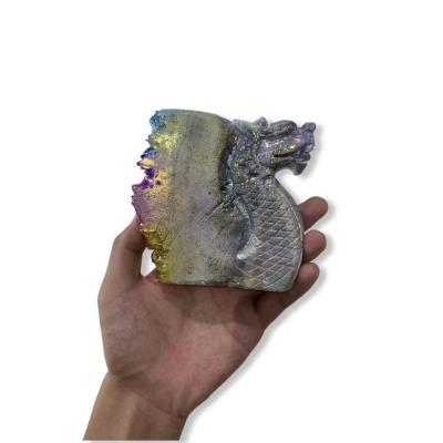 China Decoration Hand-carved dragon natural tufted treatment transparent quartz crystal craft carving specimen for sale