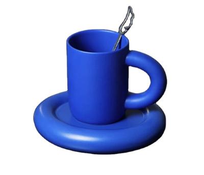 China Sustainable Klein Blue's Original High-End Ceramic Mug Minimalist Design Water Cup with Handgrip for Back to School Home Cup Plate Set for sale