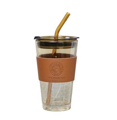 China Sustainable High-End Summer Ceramic Coffee Cups Customizable Leather Covers Portable Children's Milk Cups Glass Straws Spoon Wholesale for sale