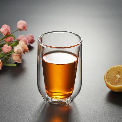 China Modern Double Wall Mug Maker Creative Bottom Design Double Layer Large Glass Cup for sale