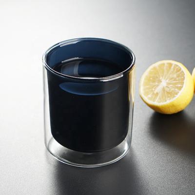 China Wholesale Viable Glass Black Mug Whiskey Double Wall Mug Drinking Glass for sale