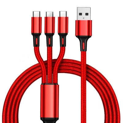 China Wholesale 5Colors Quick Charging In Stock 3 in 1 USB Cable Quick Charging Nylon Braided 3 in 1 USB Cable with Micro/Type C/8Pin Connectors for sale